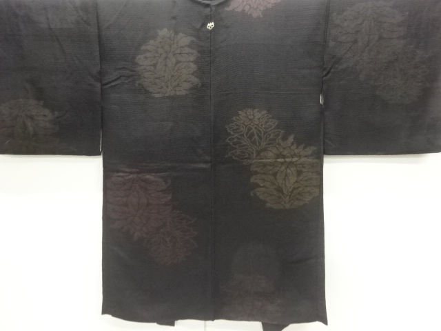 JAPANESE KIMONO / ANTIQUE TAISHO ROMAN LACQUER-PLANT FLORAL PATTERN WO